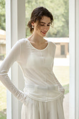 Tencel Wool Blend Round Neck Knit Top