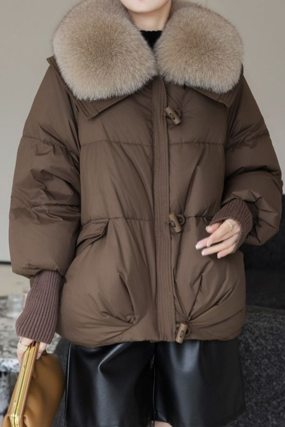 Plush Lapel Cropped Puffer Jacket