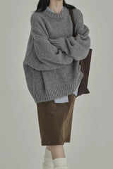Minimalist Retro Crewneck Solid Color Loose Fit Knit Sweater