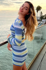 Flare Sleeve Striped Sweater Dress