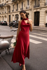Satin V-Neck Halter Backless Maxi Party Dress