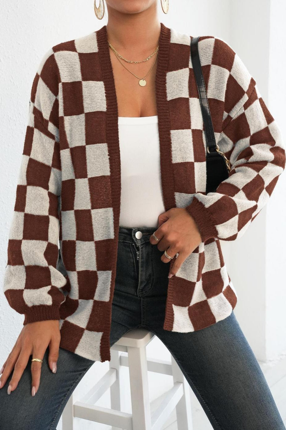 Checkered Knit Cardigan