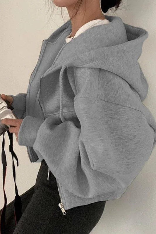 Casual Streetwear Long Sleeve Hoodie Grey / S