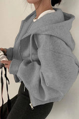 Casual Streetwear Long Sleeve Hoodie Grey / S