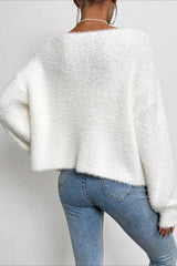 Elegant Pearl V Neck Knit Sweate
