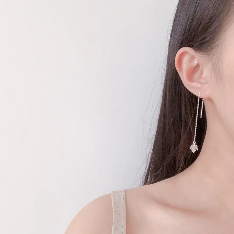 JuliaFashion-Elegant Silver Maple Leaf Tassel Earring