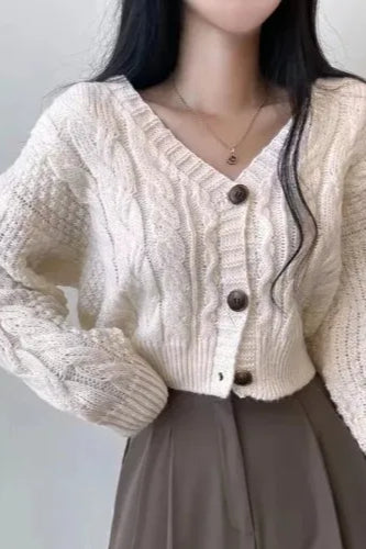 Knitted Open Front V Neck Slim Cardigan One Size / White