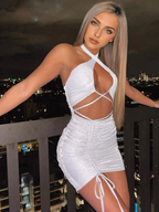 Julia Fashion - Sexy Cross Halter Backless Cut Out Bodycon Mini Dress
