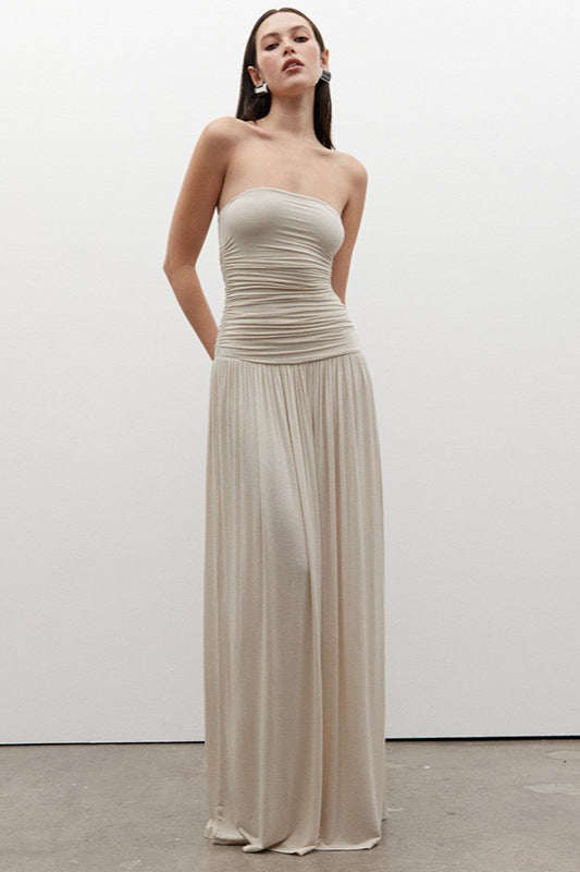 Strapless Off Shoulder Maxi Formal Dress S / White