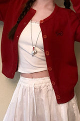 Bow Embroidered Knit Cardigan