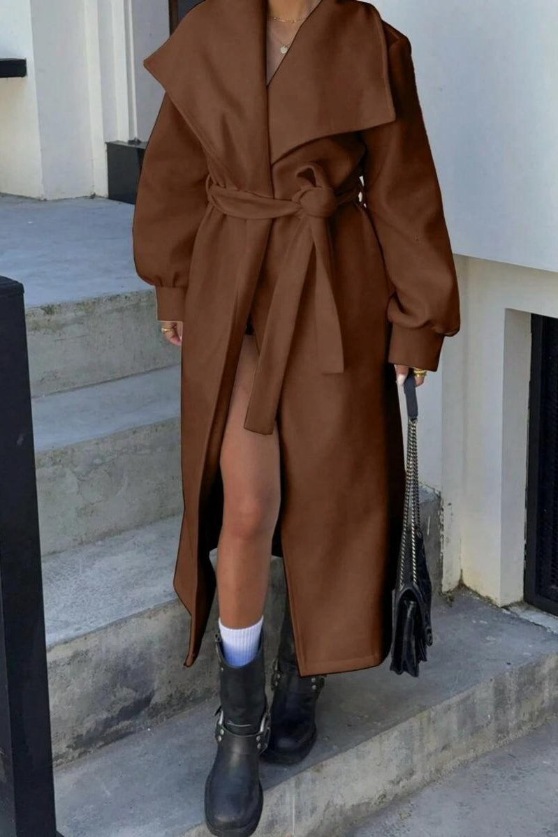 Brown Oversized Lapel Wool Coat coats
