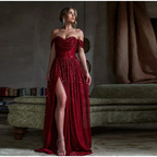 JuliaFashion - 2024  Solid Sequins Strapless Slim Split Dress