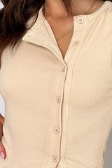Ribbed Button Basic Cardigan Beige / S