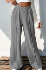 Wide Leg V Waist Paneled Knit Pants