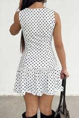 Polka Dot Lace-Trim Bodycon Mini Dress