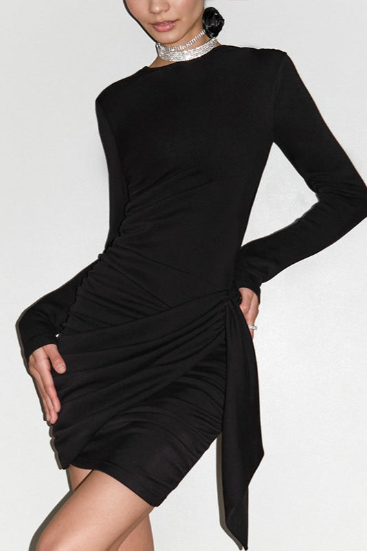 Draped Side Ruching High Waist Cocktail Dress