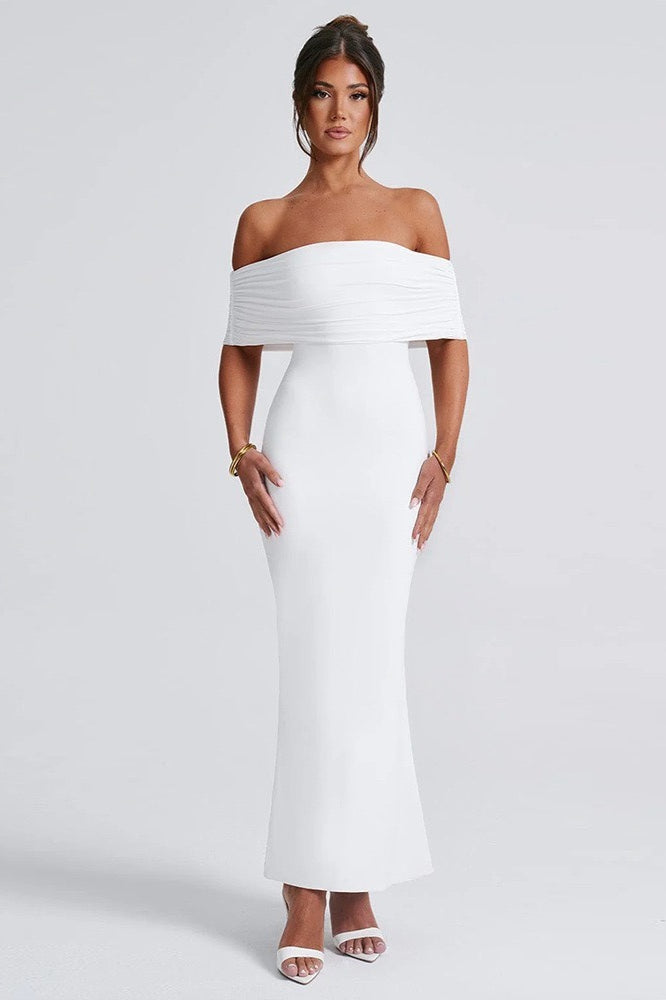Solid Off Shoulder Ruched Formal Dress