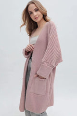 Oversized Long Knit Cardigan S / Pink