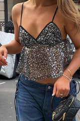 Sequin Sheer Cape Tank Top