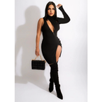 Julia Fashion - Sexy Halter Backless One Shoulder Cut Out Knitted Mini Dress