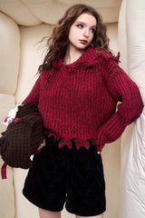 Solid Color Tassel Trim Short Chunky Sweater
