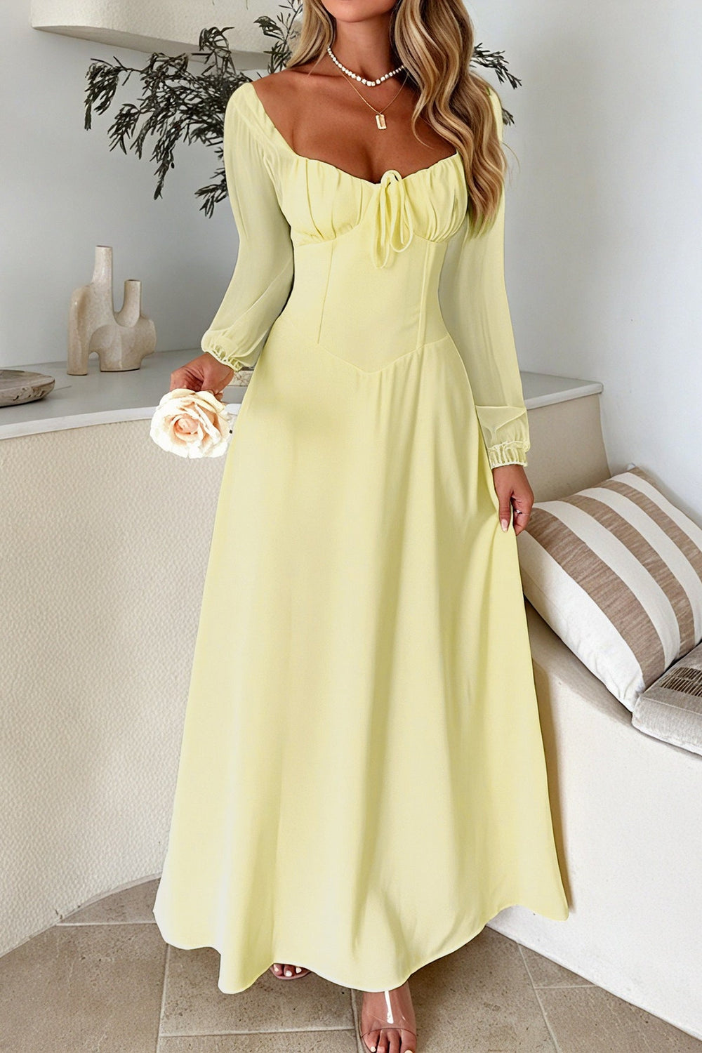 Solid Long Sleeve Party Dress