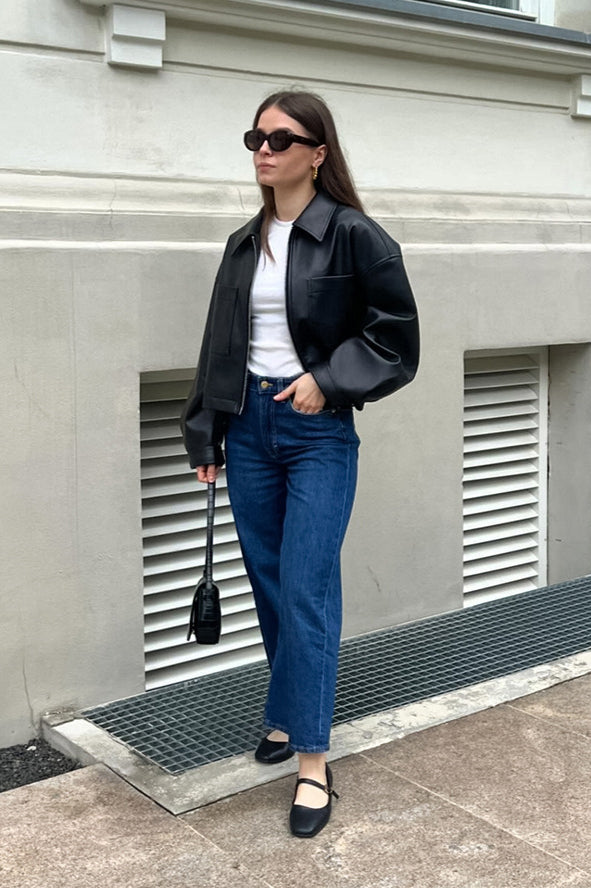 Loose Fit Matte Leather Short Jacket coats