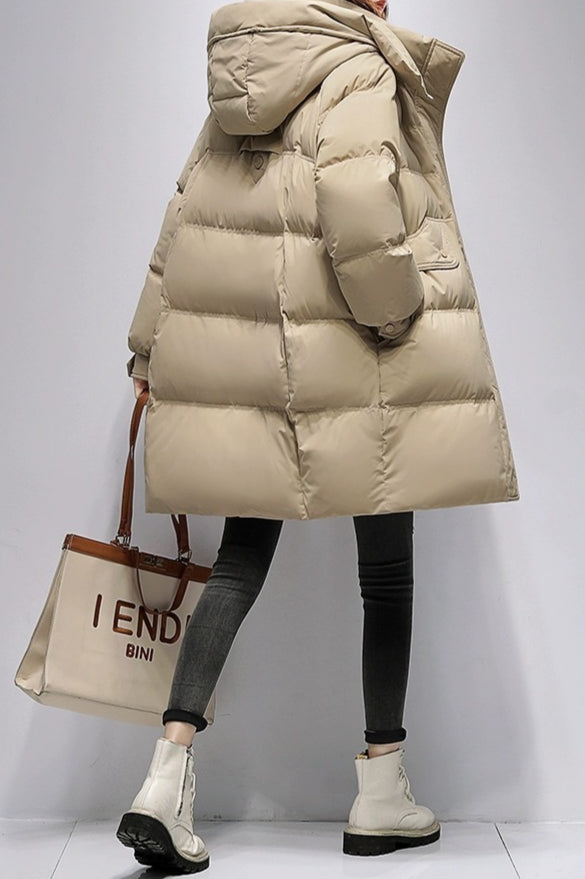 Long Oversize Insulated Puffer Jacket S / Khaki