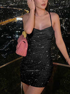 JuliaFashion - Sexy Backless Glitter Sequins Mini Dress
