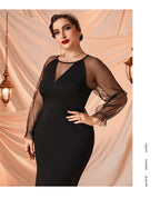 JuliaFashion-Petal Sleeve Sheer Mesh Waist Split Bodycon Dress