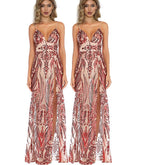 JuliaFashion - 2024 V-Neck Sequined Backless Sexy Side Split Dress