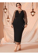 JuliaFashion-Petal Sleeve Sheer Mesh Waist Split Bodycon Dress