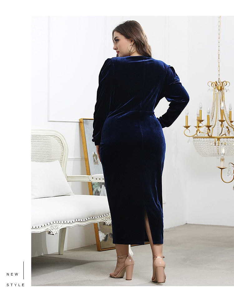 JuliaFashion - 2024 Solid V-Neck Rear Split Office Lady Dress