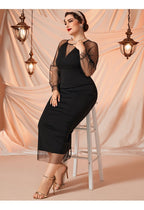 JuliaFashion-Petal Sleeve Sheer Mesh Waist Split Bodycon Dress