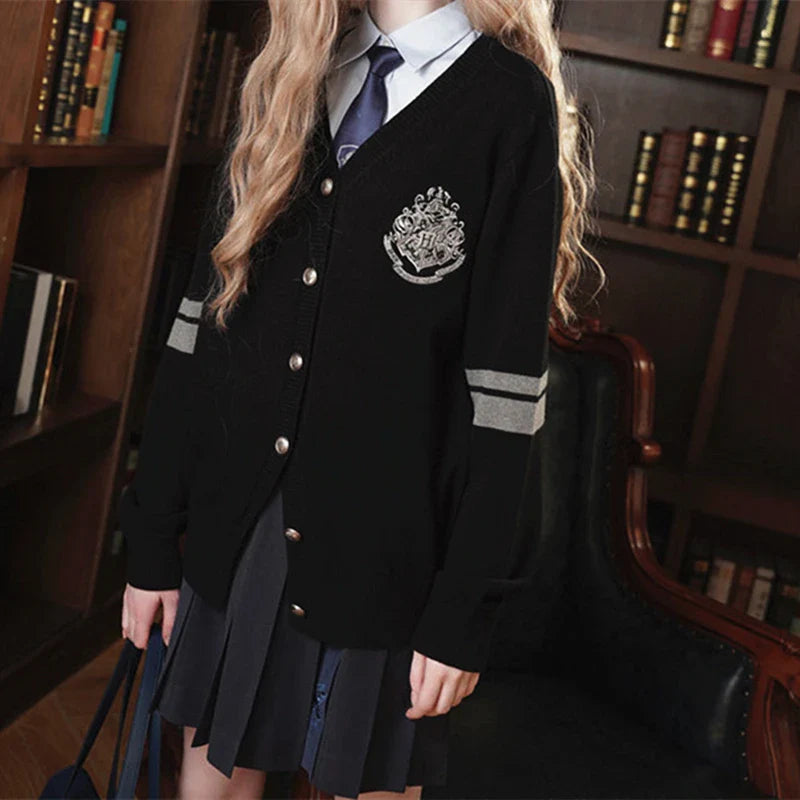 Vintage Preppy Badge Embroidery Loose V-neck College Button Up Cardigan