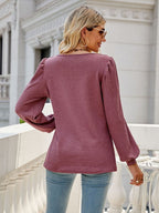 JuliaFashion - 2024 Waffle Pattern Square Collar Long Sleeve Oversized T Shirt