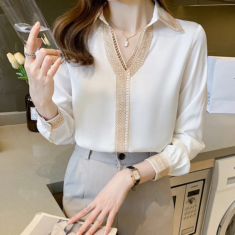 JuliaFashion - 2024 V-Neck Chiffon Blouse