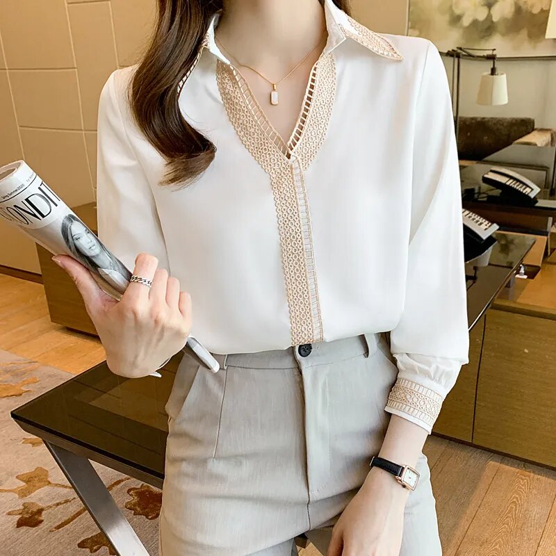 JuliaFashion - 2024 V-Neck Chiffon Blouse