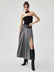 Pleated Split Maxi Trendy Skirt Without Belt Skirts