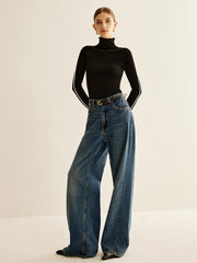 Wool Blend Mock Neck Knit Top Knit Tops