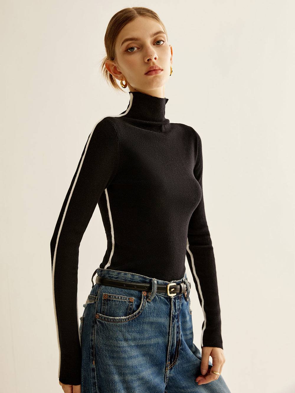 Wool Blend Mock Neck Knit Top Knit Tops