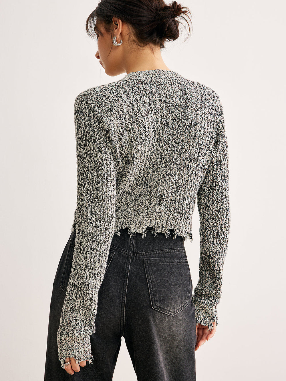 Raw Hem Button Slim Knit Top Knit Tops