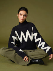 Mock Neck Contrast Binding Sweater Blue / XS Sweaters