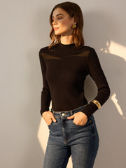 Ribbed Sheer Detail Skinny Sweater Sweaters