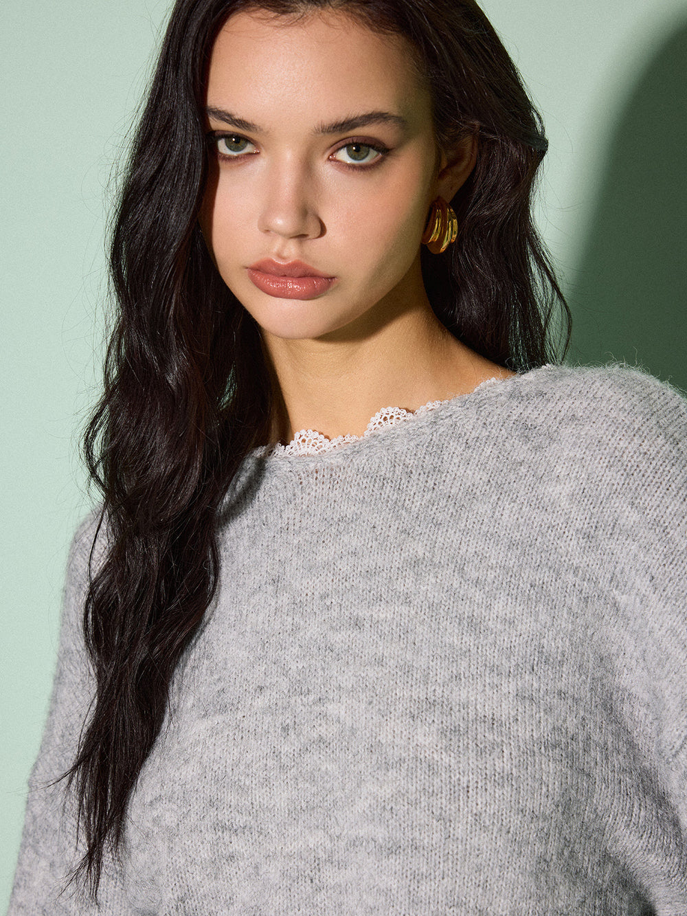 Lace Trim Bow Decor Draped Sweater Sweaters