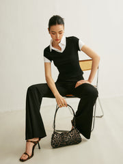 Polo Neck Color Block T Shirt Black / XS T Shirts