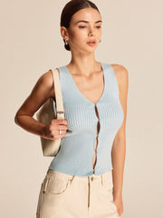 Ribbed Button Front Vest Vests