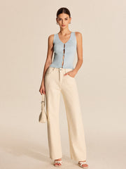 Ribbed Button Front Vest Vests