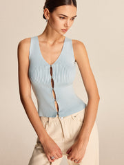 Ribbed Button Front Vest Blue / XS Vests