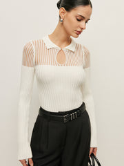 Ribbed Keyhole Collar Top White / XS Sweaters